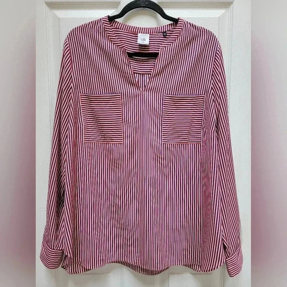 Cabi Franklin Striped Popover Long Sleeve V Neck Blouse Size XL - Picture 1 of 4